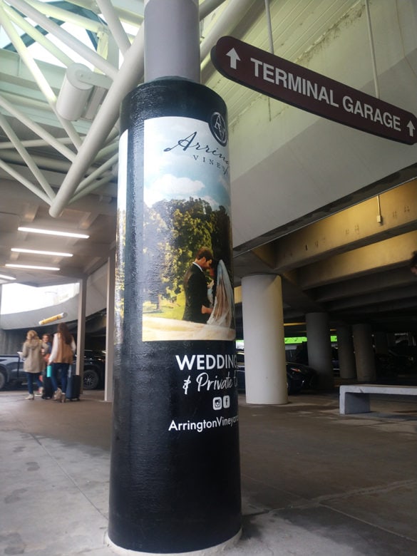 Column wrap for Arrington Vineyard at the Nashville International Airport printed and installed by 12-Point SignWorks.