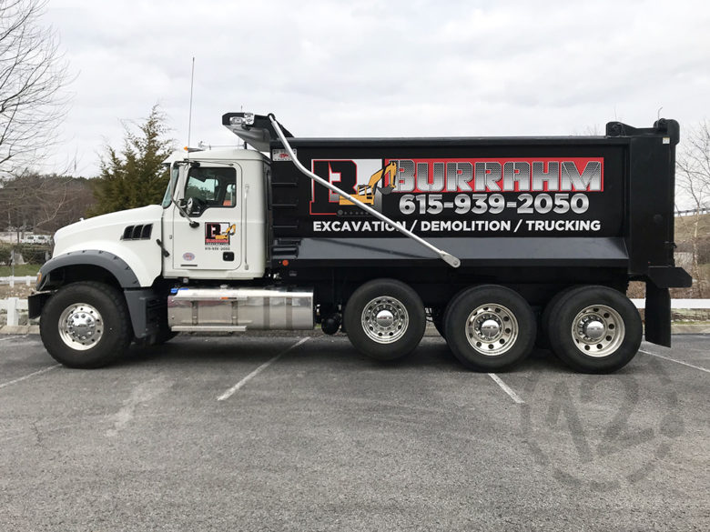 Custom fleet wrap for Burrahm Construction in Lewisburg, TN by 12-Point SignWorks.