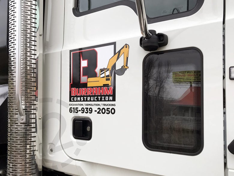 Custom vehicle graphics for Burrahm Construction by 12-Point SignWorks in Franklin, TN.