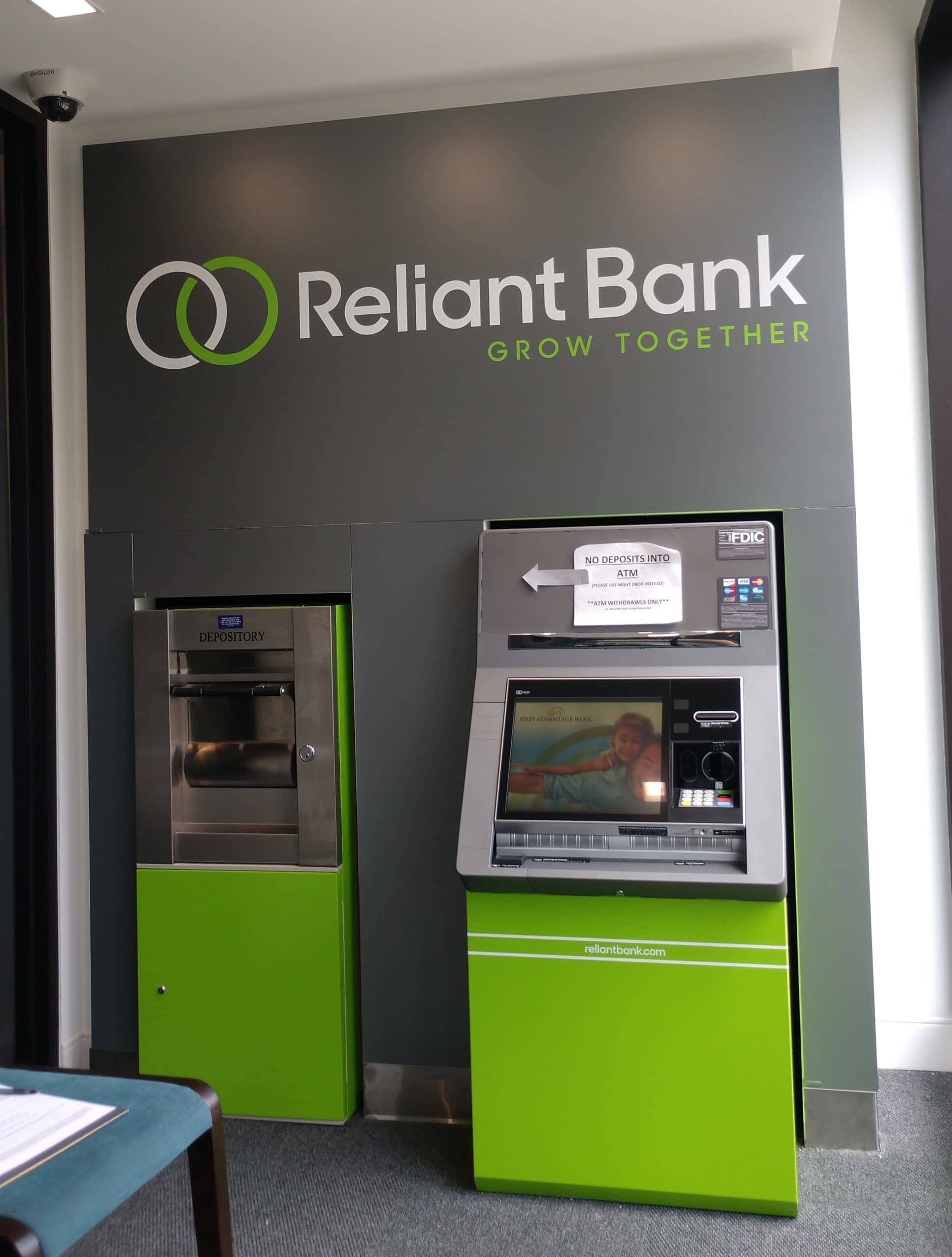 Custom Graphics for Reliant Bank's ATMs installed by 12-Point SignWorks