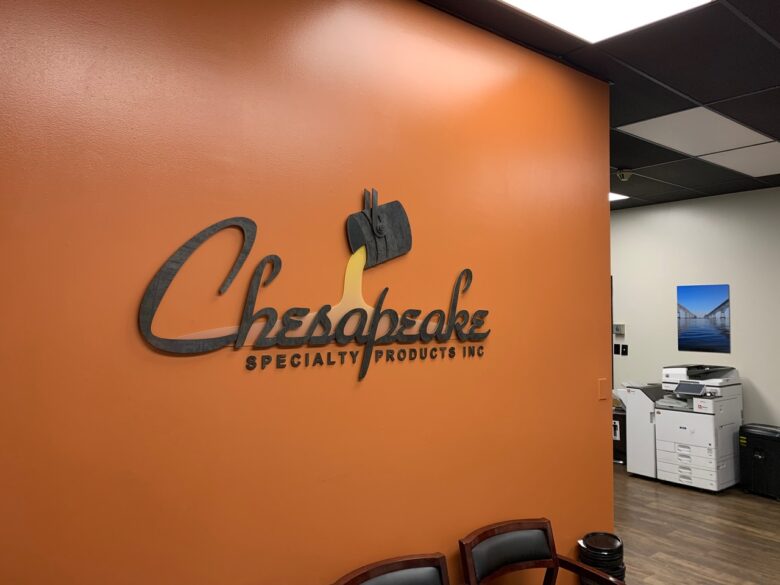 Steel Lobby SIgn for Chesapeake Specialty Products Inc. (12-Point SignWorks)