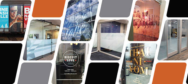 Window graphics and privacy vinyl projects by 12-Point SignWorks