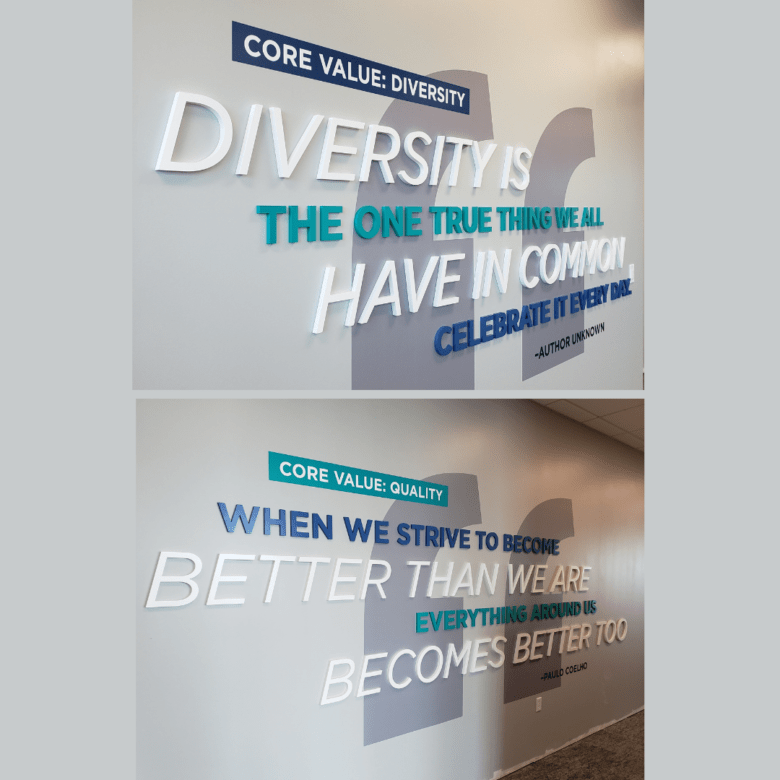 Dimensional Wall Display/ Company Culture Branding for Fort Sill FCU/ 12-Point SIgnWorks