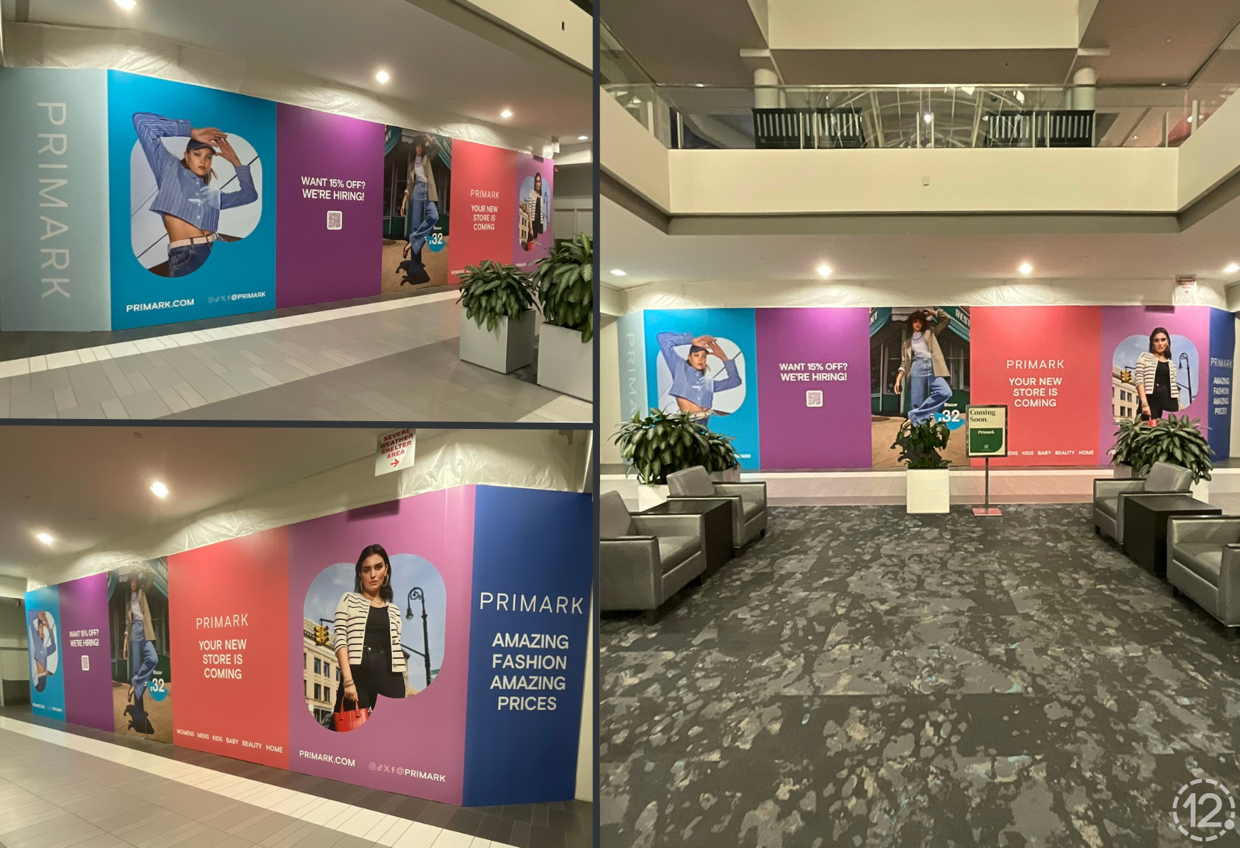 Collage of Primark branded wall wrap at Cool Springs Galleria