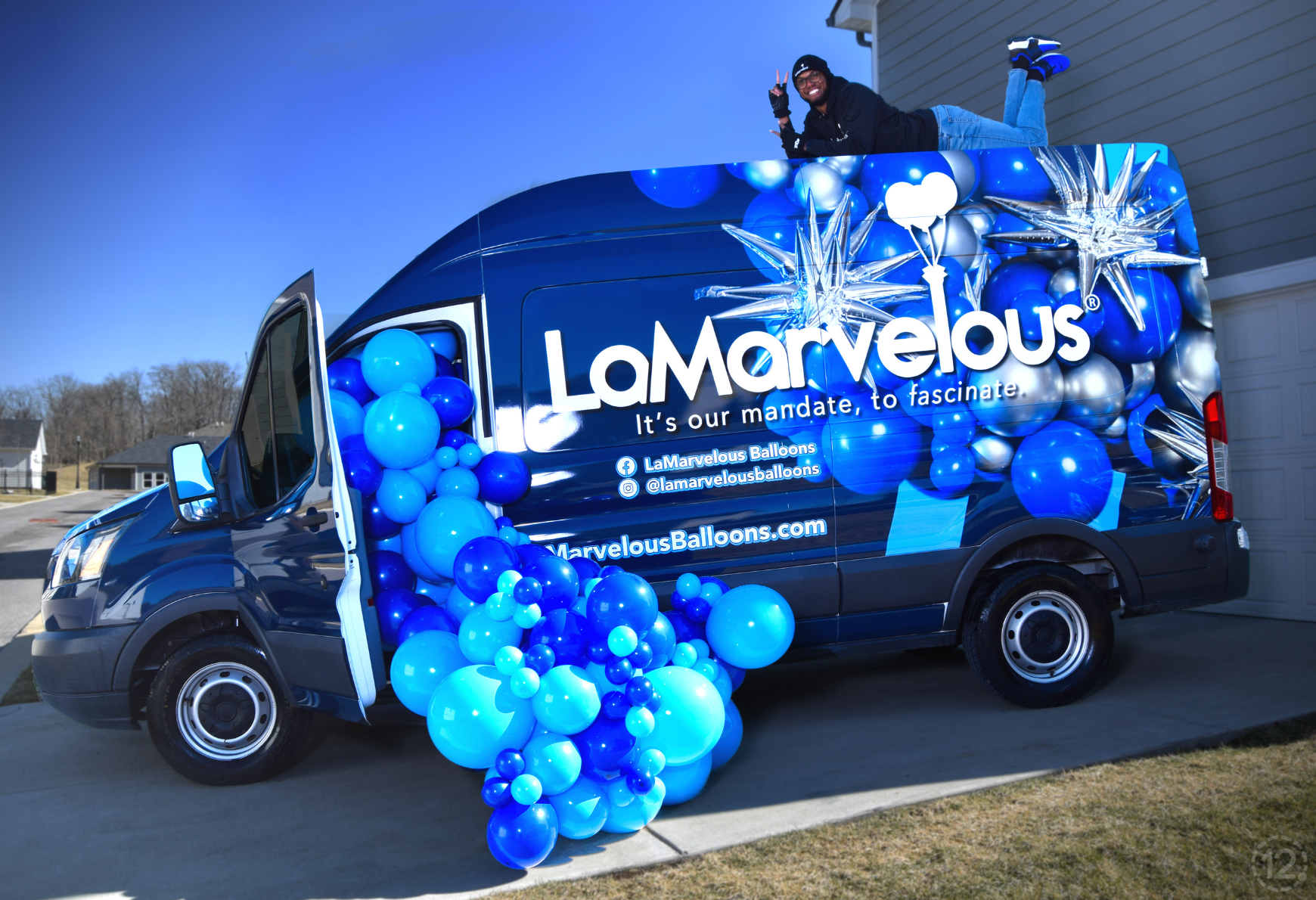 custom van wrap for LeMarvelous Balloons